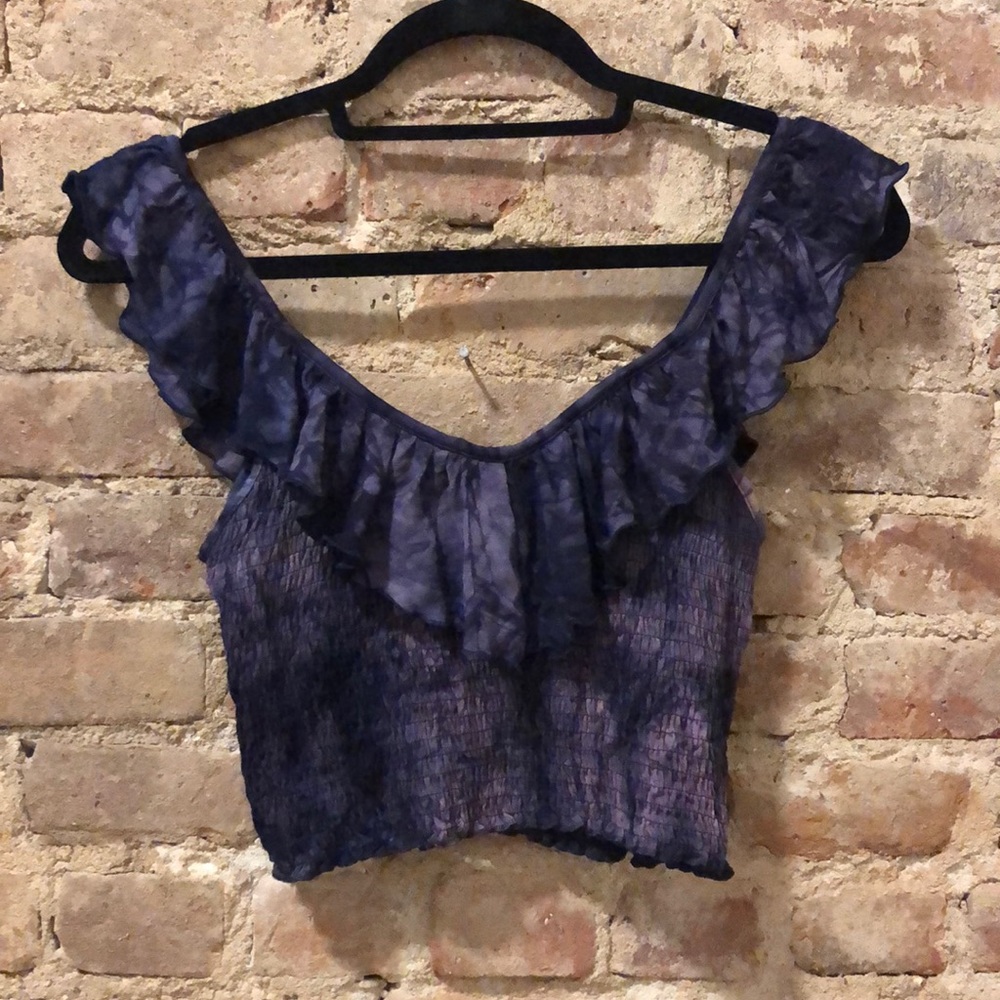 NWT A&E Purple Tie-Dye Smocked Crop Top